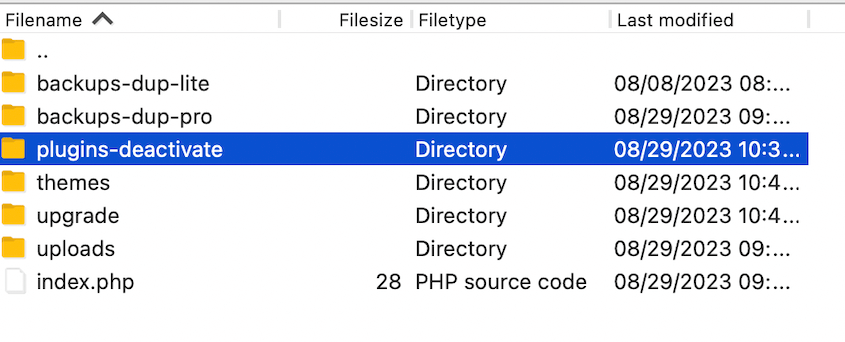 Deactivate WordPress plugins with FTP