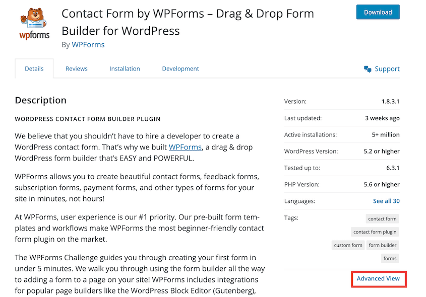 Plugin advanced view